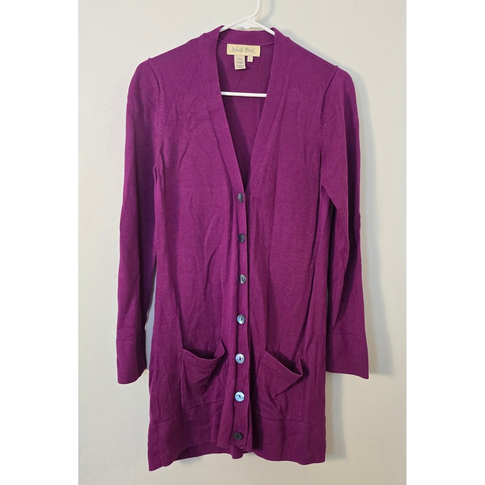Isabella Bird Sweater Cardigan Womens Small Purple Mid Length